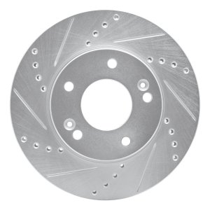 Kia Soul Brake Rotor (1) - Front Left - R1 Concepts - Drilled & Slotted - Silver - `10-`11